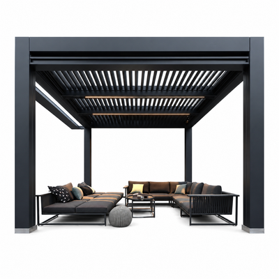 Aluminum Pergola, Rainproof, Electrically Adjustable Gazebo, Electric Louvered Awning, Outdoor Patio Sunshade.