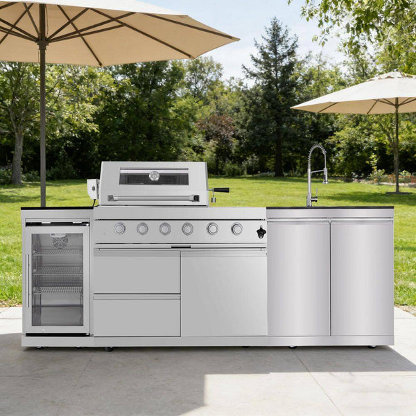 46-Inch 4-Burner Propane Gas Grill Island with Refrigerator and Sink – Stainless Steel Outdoor Kitchen