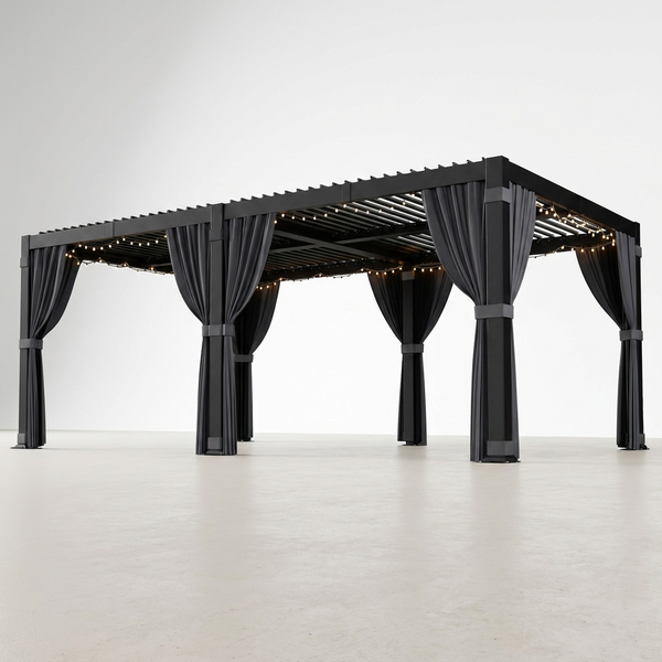 12 Ft. X 20 Ft. Black Aluminum Outdoor Louvered Pergola with Water-Tight Adjustable Roof — Studio Shot