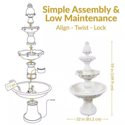 59 In. 3-Tier Welcome Outdoor Water Fountain
