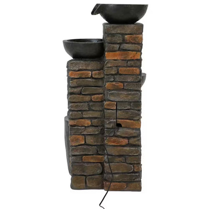 34 In. Staggered Bowls Tiered Outdoor Water Fountain with LED Lights