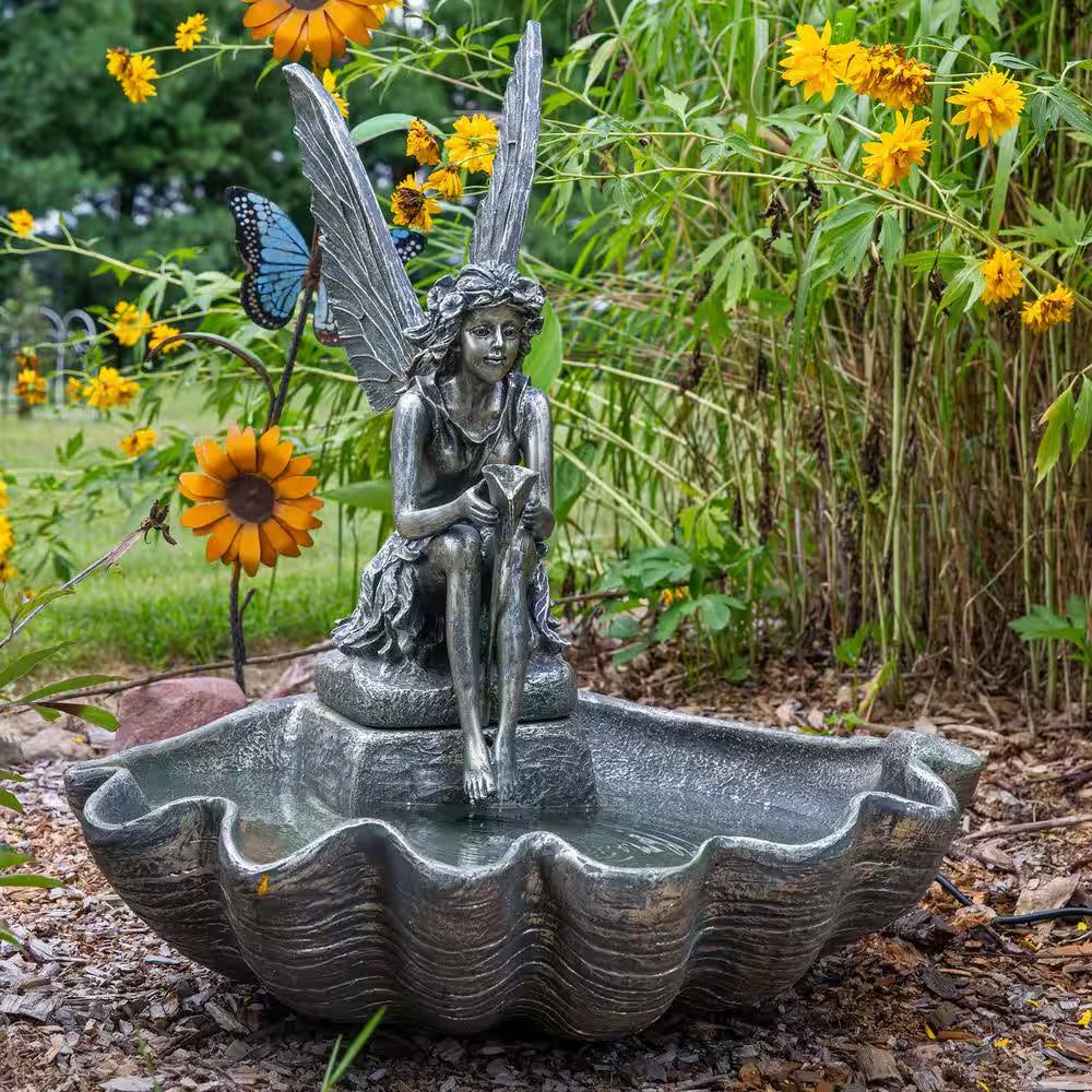 30 In. Cascading Fairy Shell Outdoor Water Fountain
