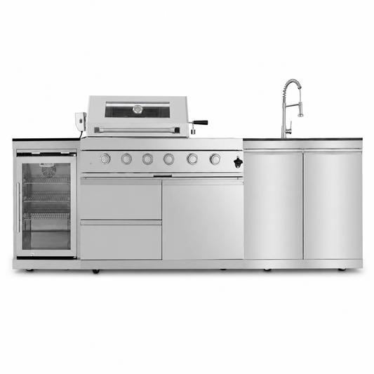 46-Inch 4-Burner Propane Gas Grill Island with Refrigerator and Sink – Stainless Steel Outdoor Kitchen