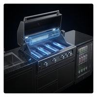 Outdoor Kitchen Island Black Stainless Steel with Sink & 46-Inch 4-Burner 72000 BTU Grill, Wine Cooler, Refrigerator, Rotisserie Kit & Granite Countertops — How It Works
