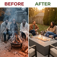 Rectangular Fire Pit Table Designed for Year-Round Outdoor Living, Concrete Construction, Multi-Function Use — Before & After