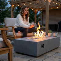 Rectangular Fire Pit Table Designed for Year-Round Outdoor Living, Concrete Construction, Multi-Function Use — Lifestyle