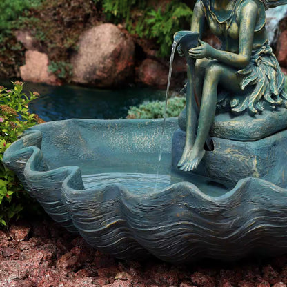 30 In. Cascading Fairy Shell Outdoor Water Fountain