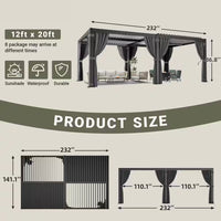 12 Ft. X 20 Ft. Black Aluminum Outdoor Louvered Pergola with Water-Tight Adjustable Roof